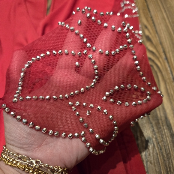 Marina Red Surplice V-Neck Long Beaded Sleeve Scuba Crepe Jumpsuit Evening 4 New - Picture 10 of 11